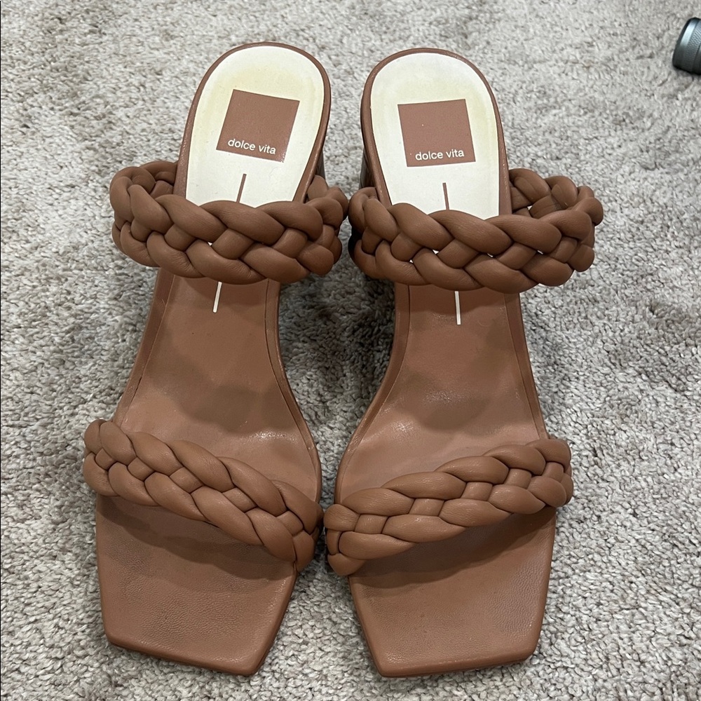 Carmel tan dolce vita braided block heels. Size 10.5